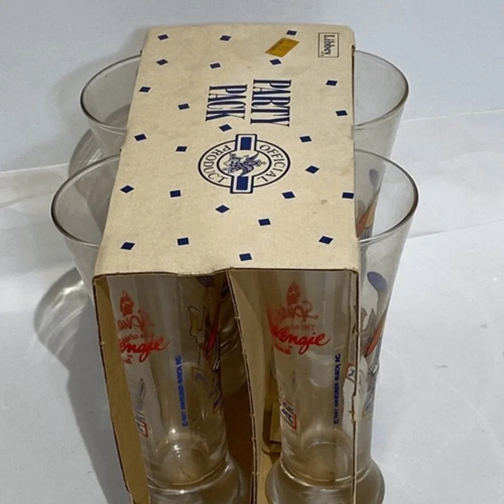 Libbey‎ Multicolor 1987 Budweiser Party Pack Spuds McKenzie 4 Pilsner Glasses